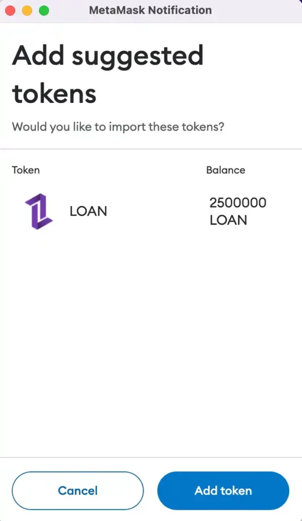 Add LOAN token to metamask