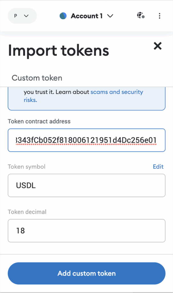 Add Custom Token USDL